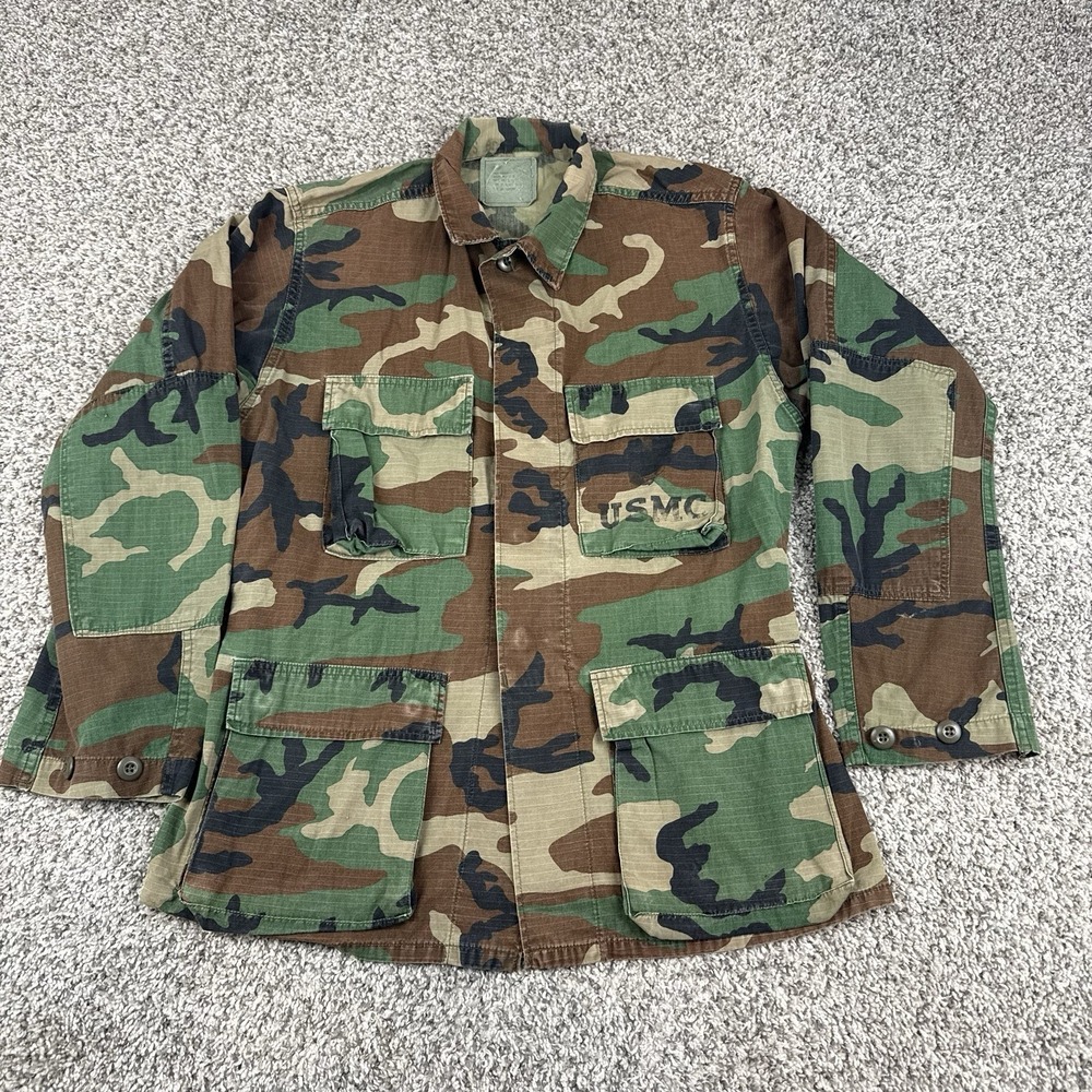 VTG 1986 USMC Woodland Camo BDU Jacket 100% Cotton Stencil Small Regular 80s